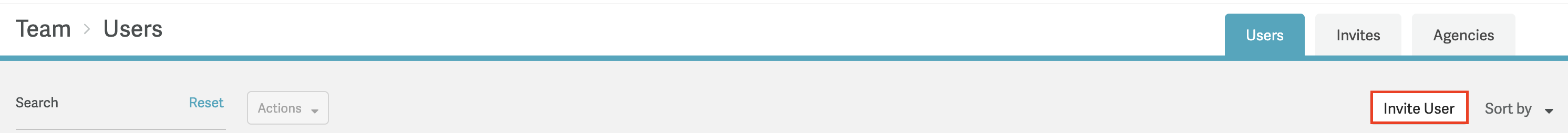Screenshot of the "Invite User" button
