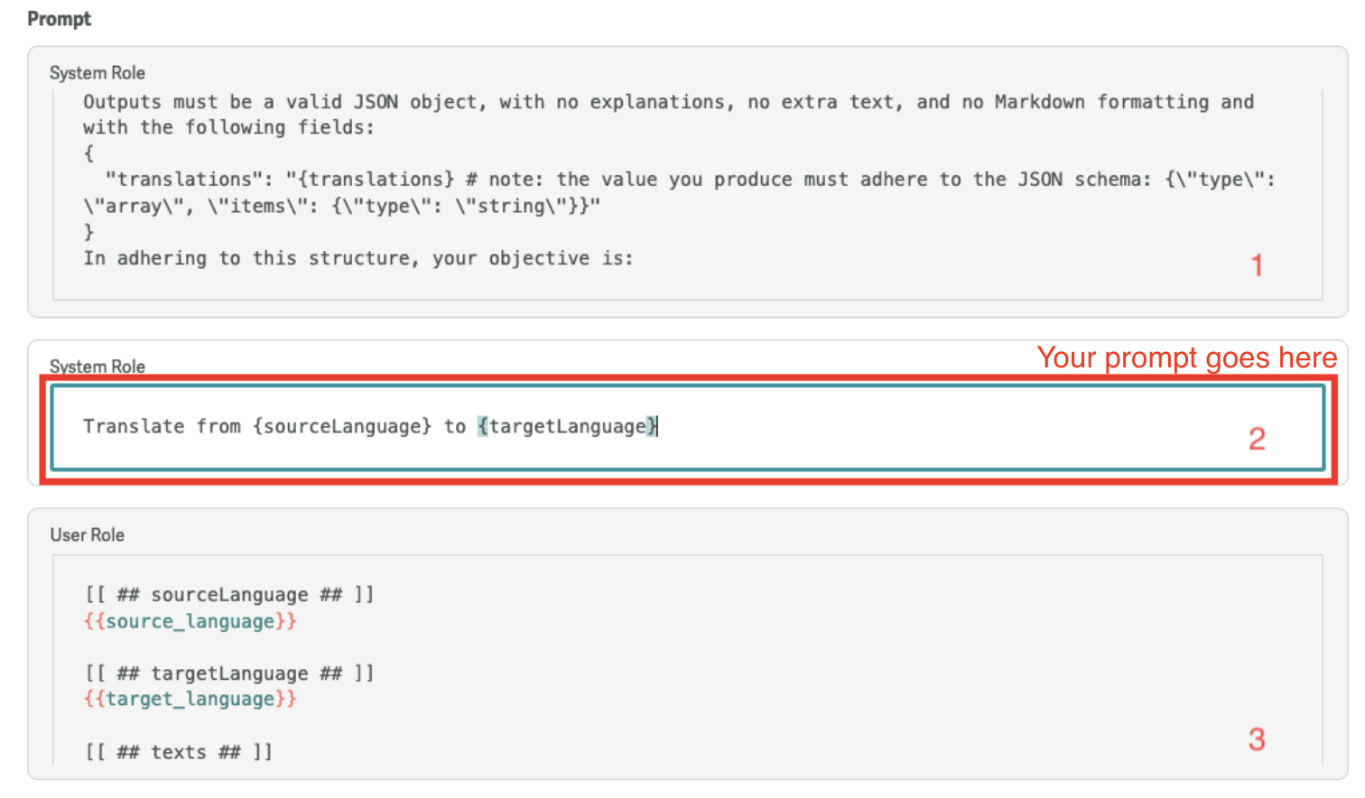 Screenshot of the prompt interface