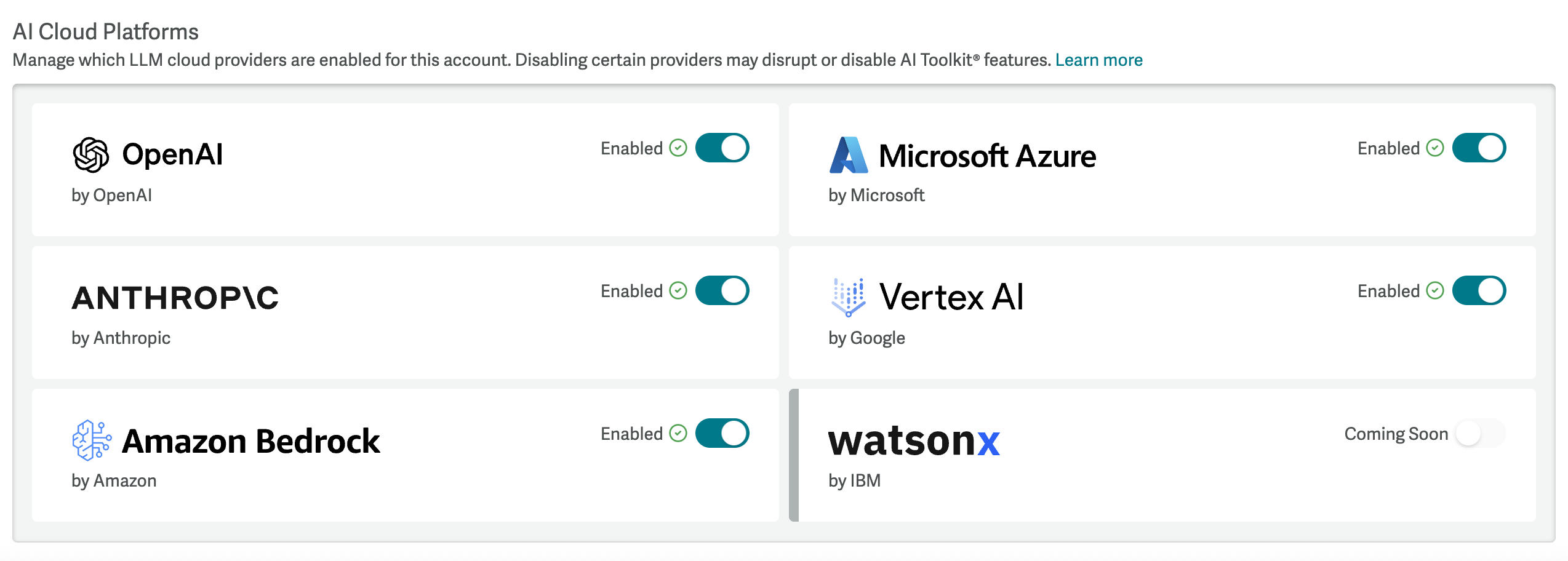 Screenshot of the AI Cloud Platforms displayed in the AI Hub