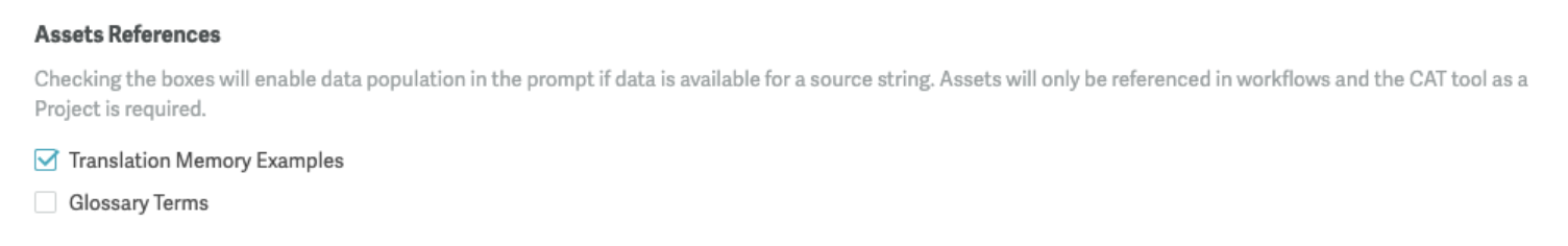 Screenshot of TM examples as Assets References