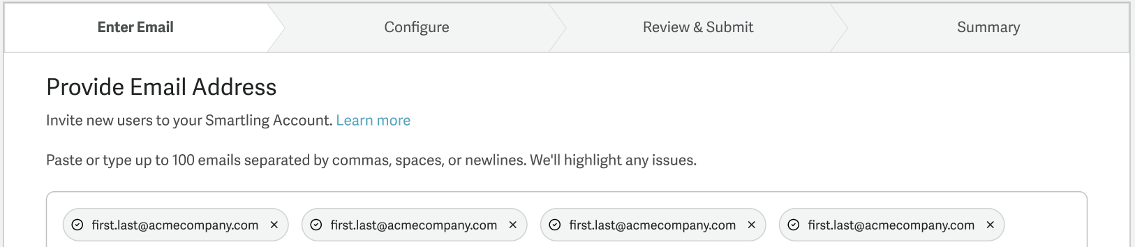 Modal for entering email addresses