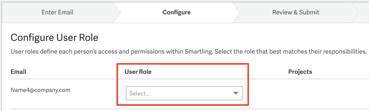 User Role dropdown menu