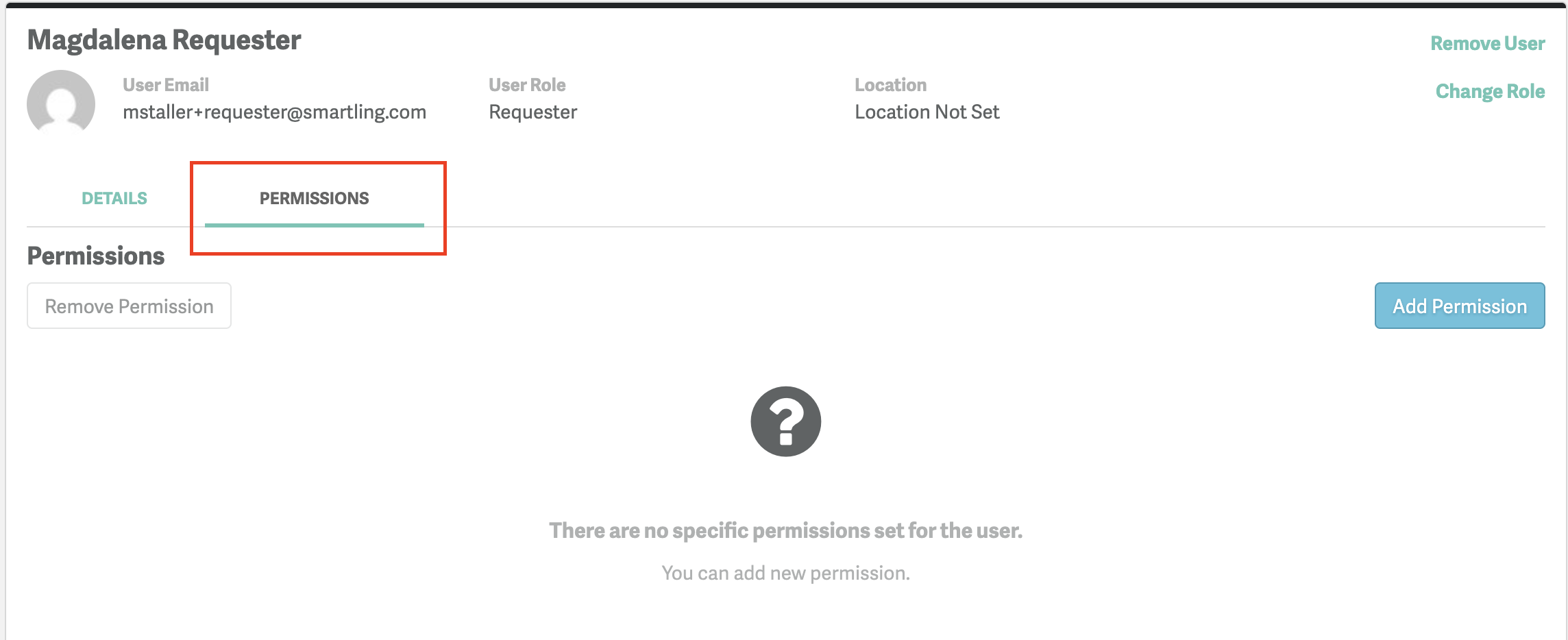 Screenshot of the Permissions tab