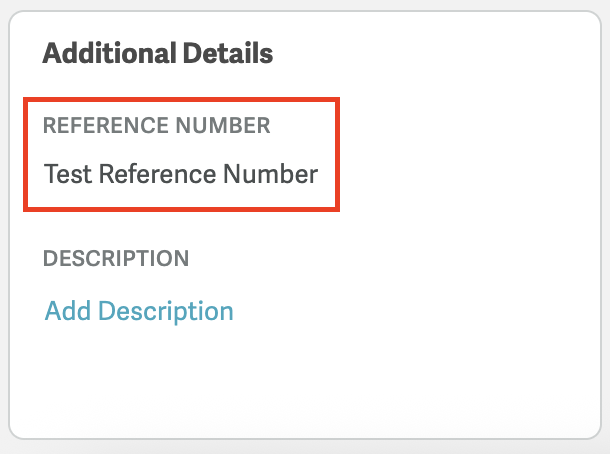 Screenshot of a test reference number on the job details page
