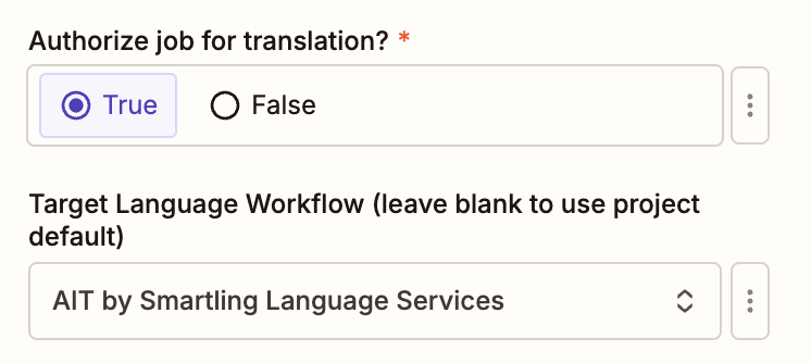 Screenshot of the Target Language Workflow dropdown menu