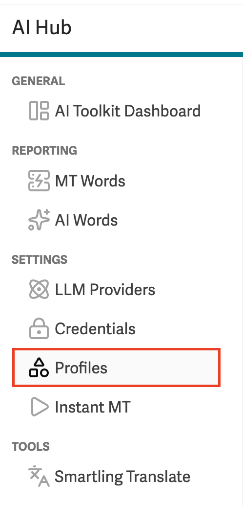 Screenshot of the "Profiles" tab in the AI Hub