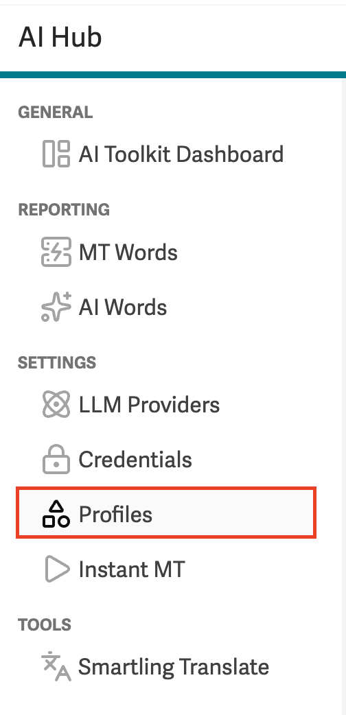Screenshot of the "Profiles" tab in the AI Hub