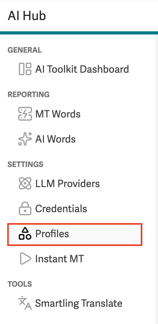 Screenshot of the "Profiles" tab in the AI Hub