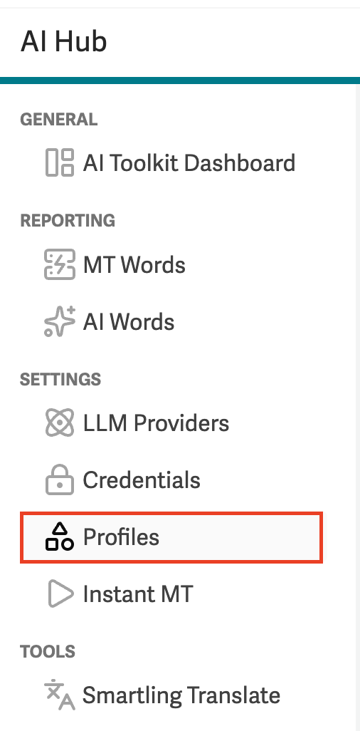 Screenshot of the "Profiles" tab in the AI Hub