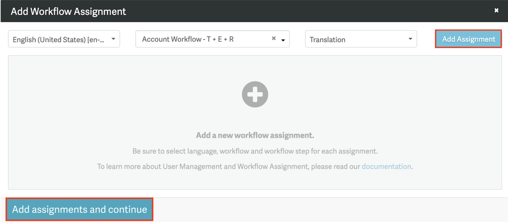 "Add assignment" dialog