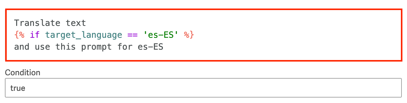 Screenshot of a condition with the target_language placeholder