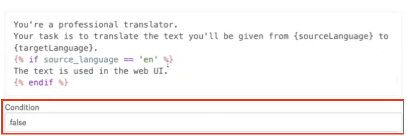 Value "false" entered in the Condition field