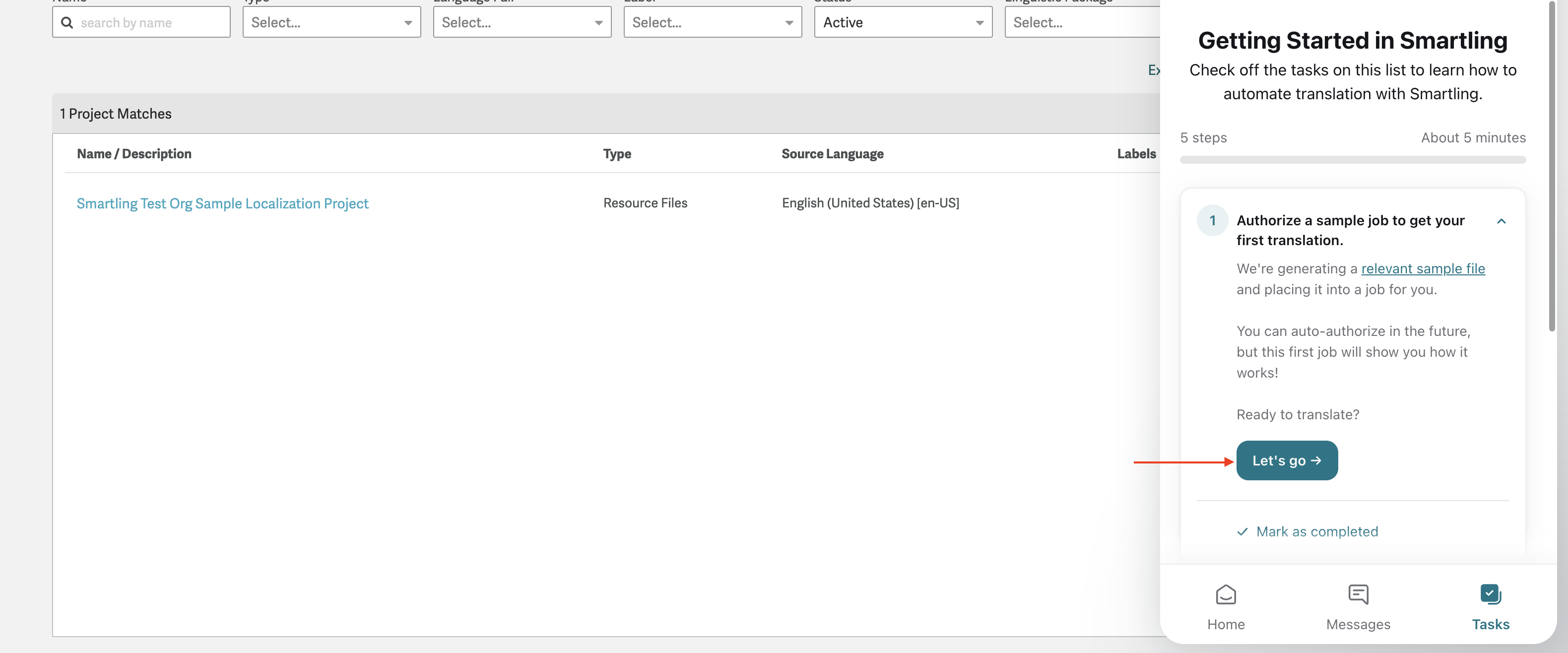 Screenshot of the free trial checklist 