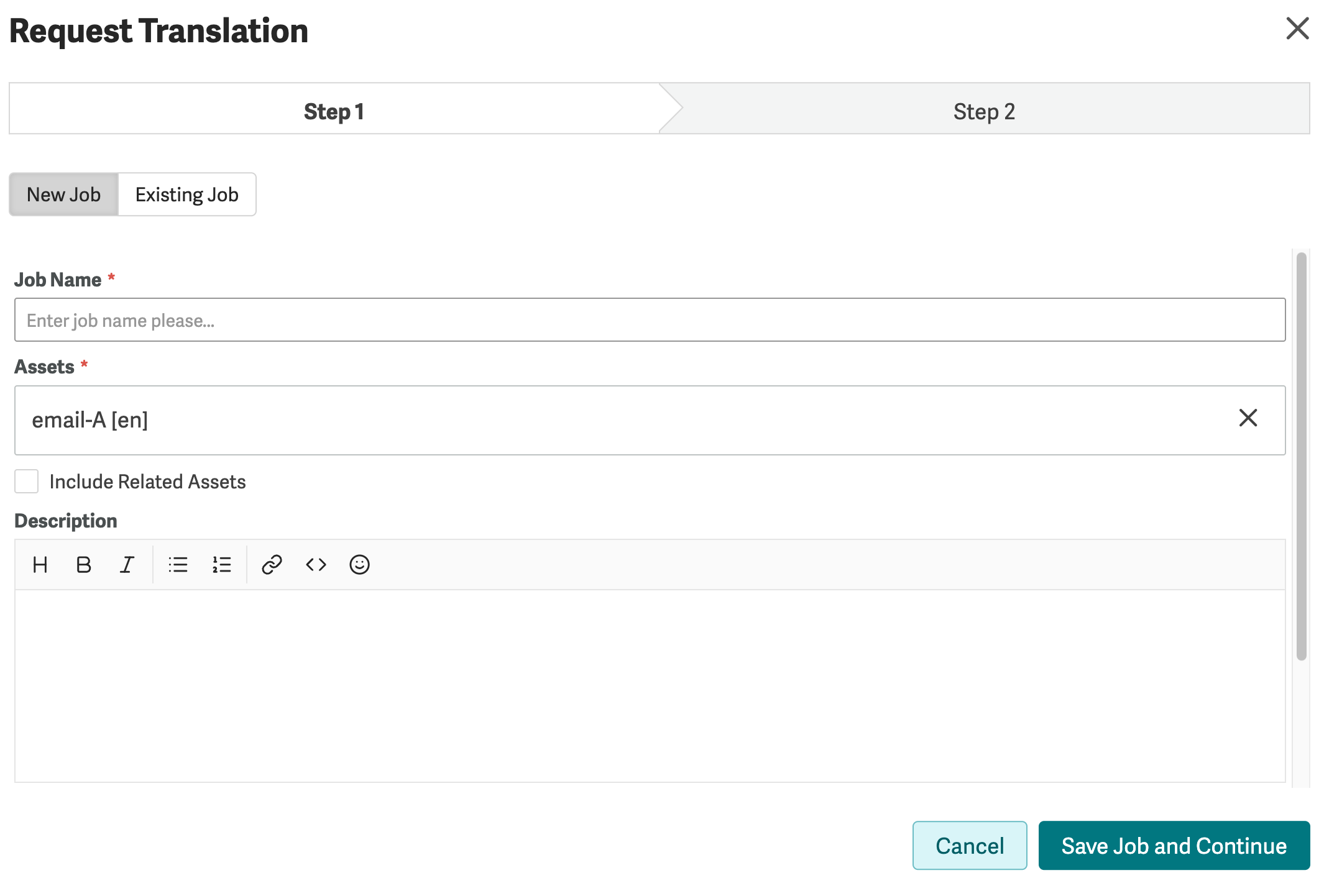 Request Translation wizard, Step 1
